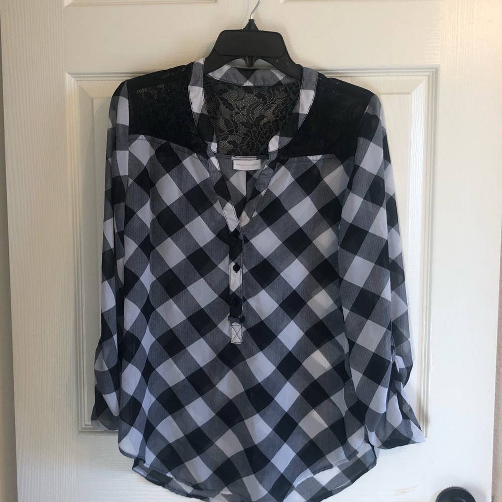 Black/White Checkered and Lace Dress Top